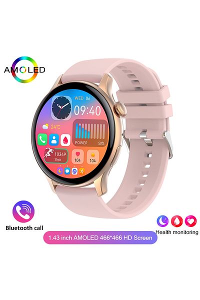 ChiBear Rose gold 2024 True AMOLED Smart Watch Ladies Screen Always Show Time 466*466 HD Health Tracker Voic