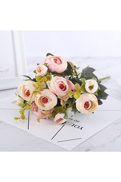 Choice Light Pink 10 Heads Vintage Tea Roses Artificial Flowers 6 Head 4 Small Bud Bouquet Wedding Home Diy