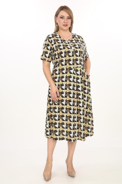 STELLETO Buttoned Collar Patterned Summer Plus Size Dress