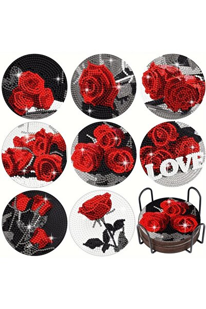 Home Dekoratif 8'li gül ve aşk temalı 5d sayılarla kristal taşlı elmas boyama...