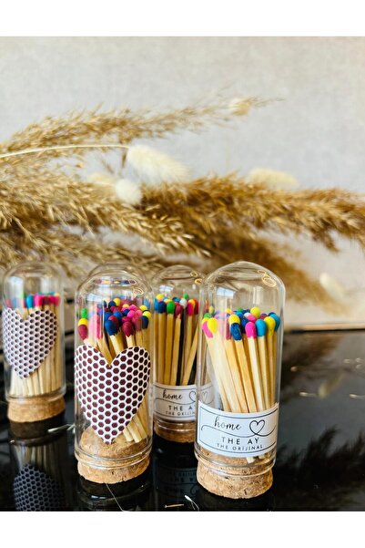 Zye Şeffaf Cam Şişeli Çok Renkli Kibrit 1 Adet (40'LI ÇÖP - ÖZEL KALP YAKICI)