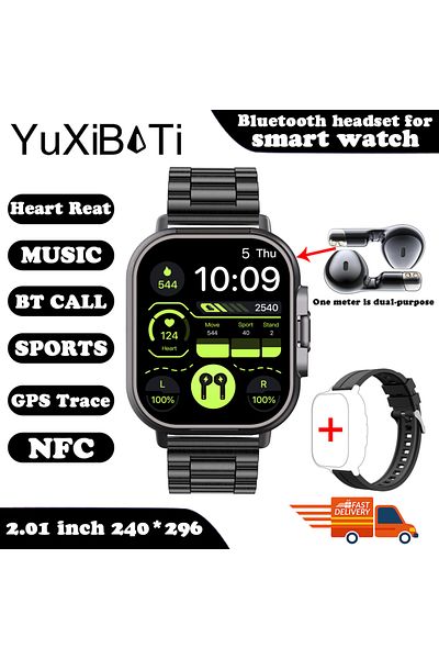 PENGAGAR 2 In 1 Smart Watch Black Steel Strip 2024 New Tws 2-in-1 With Headset Smart Watch Bluetooth Call Men