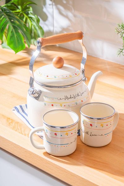 ACAR Made with Love Swan Model Enamel Teapot Set - 2.5 L
