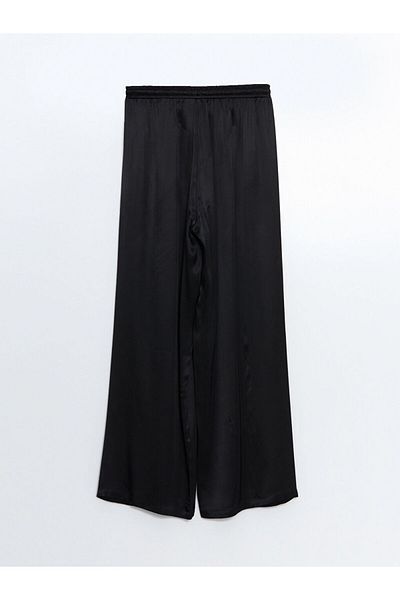 LC Waikiki Lcw Modest Black Elastic Waist Wide Leg Women's Trousers