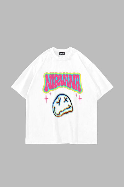 Sekizbiraltı Λευκό μπλουζάκι Unisex με στάμπα Nirvana Smile