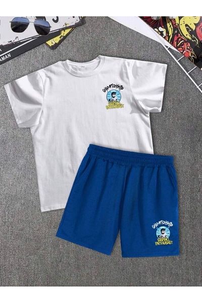 BYMEER White Saks Champion Ship Printed Shorts T-Shirt Set