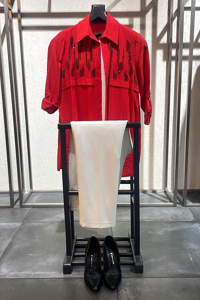 SERTUĞ Tren42Plus Large Size Front Roba Stone Detailed Red Set