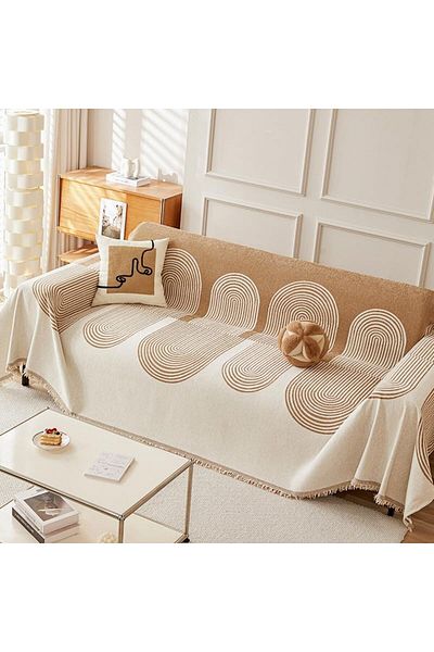 COOYA Soft Couch Blanket, Washable Boho Couch Cover, Geometric Line Pattern Couch Covers