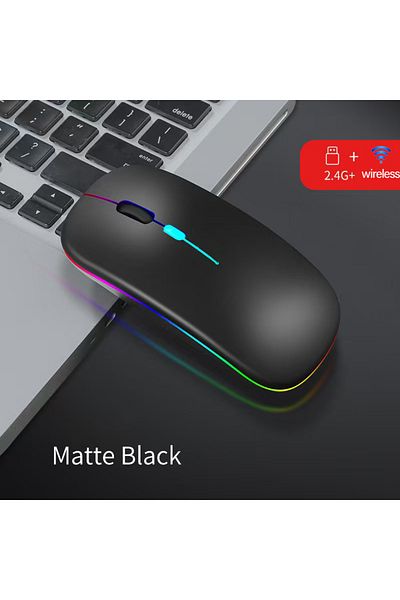 congdi Black Wireless Mouse Dual Mode Bluetooth-Compatible Mouse LED Rechargeable Laptop Mouse Portable Com