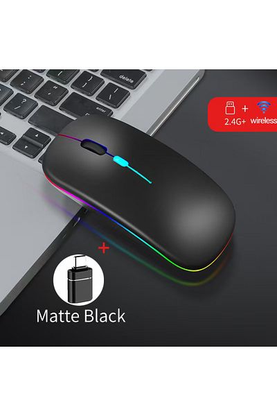 congdi Black WIth OTG Wireless Mouse Dual Mode Bluetooth-Compatible Mouse LED Rechargeable Laptop Mouse Por
