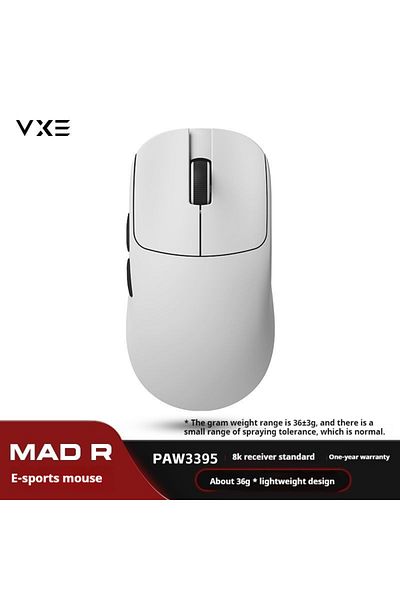 Choice ماوس الألعاب الرياضية الإلكترونية الجديد من MAD R باللون الأبيض 8K من Vxe Mad R/R Major Paw3395/3950 ثنائي الوضع غير مسامي