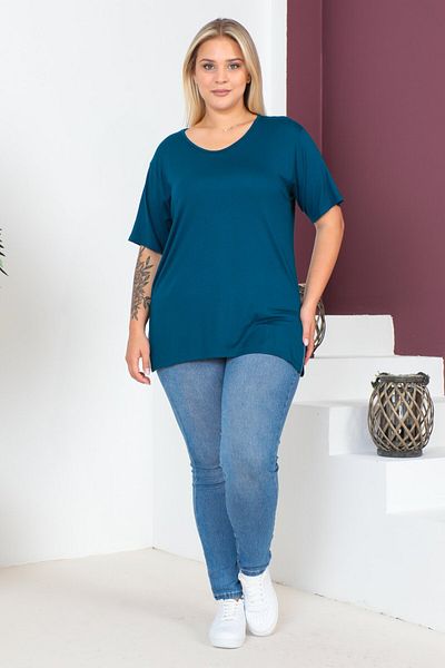 tarzımsüper Tricou cu tunică din bumbac pieptănat cu mânecă scurtă, model confortabil, cu decolteu, mărime mare