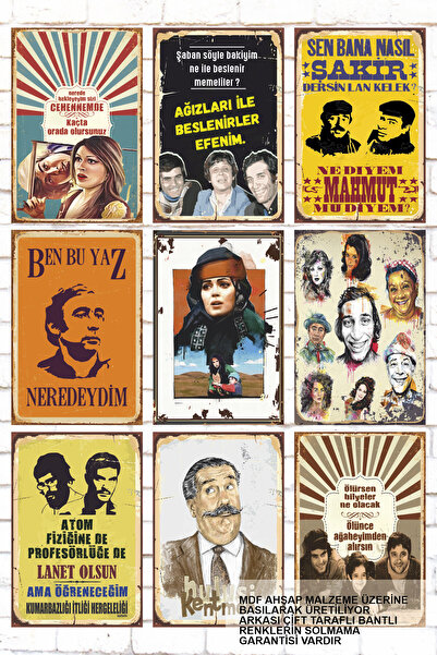 Hayat Poster Set de pictură din lemn cu scris mixt de 9 piese, verde, portret...