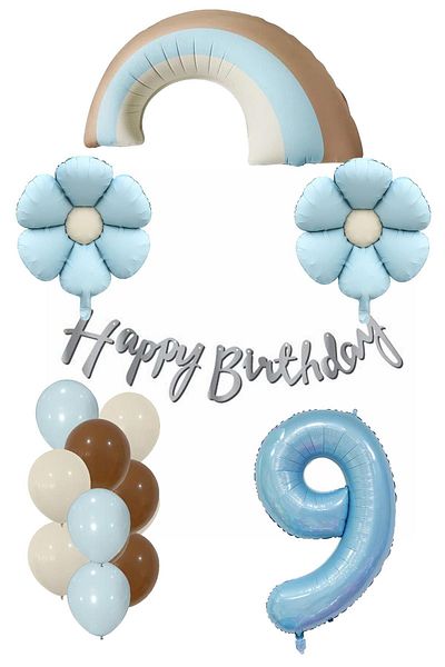 Patladı Gitti Retro 9 Year Old Daisy Themed Baby Boy Concept Birthday Set