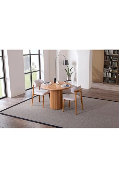 BiSandalye Yuvarlak Ahşap Masa Takımı Bohem 4 Kişilik Mutfak Masa Sandalye Takımı İskandinav