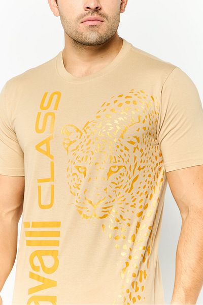 Cavalli Class Men Crew Neck Short Sleeve Brand Logo T-shirt, Beige