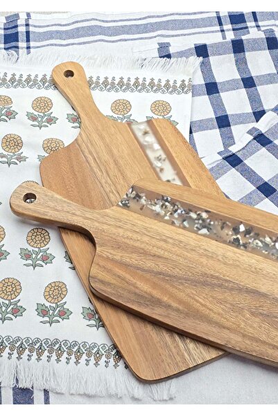 HomeTarz 2'li Akasya Kesme Tahtası Takımı - Dikdörtgen Kesim Tahtası Seti - 45 + 40 CM, 2 Parça