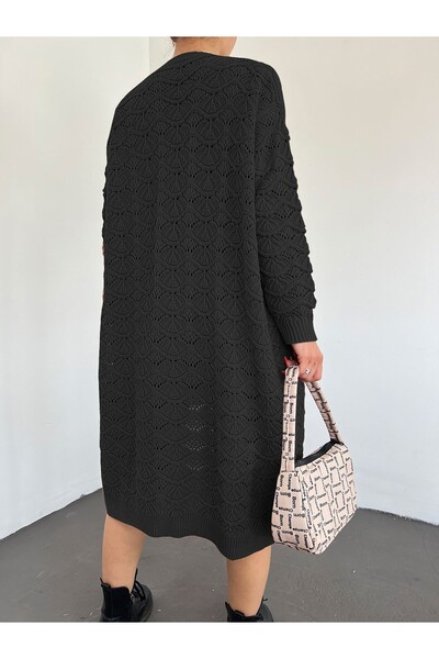 Modamorfo Openwork Medium Length Loose Knitwear Cardigan