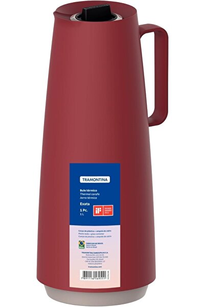 TRAMONTINA Since 1911, Made In Brazil - Exata Red Plastic Thermal Flask With 1 Liter Glass Liner