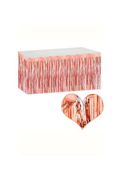 DM ONLINE مفرش طاولة معدني مزين بشراشيب باللون الوردي مقاس 70×300 سم