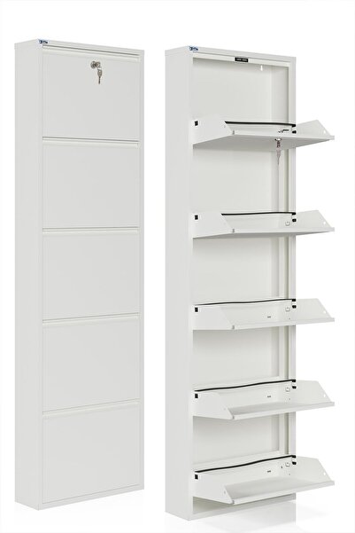 Ceha Kilitli 5'li Metal Ayakkabılık - Kar Beyaz