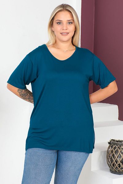 tarzımsüper Tricou cu tunică din bumbac pieptănat cu mânecă scurtă, model confortabil, cu decolteu, mărime mare