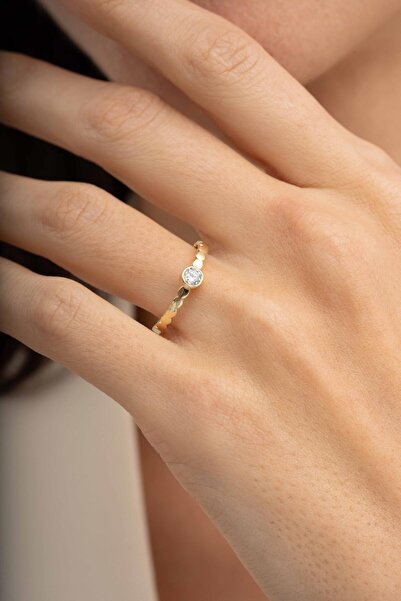 Sümer Telkari Tektaş Altın Kaplama Gümüş İnce Yüzük 5961