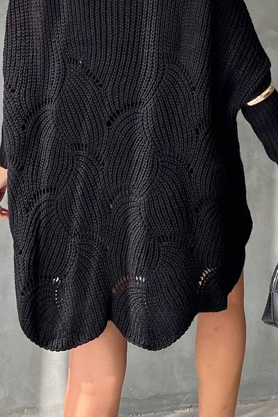 AQE FASHION Openwork Knitted Loose Fit Knitwear Sweater Poncho