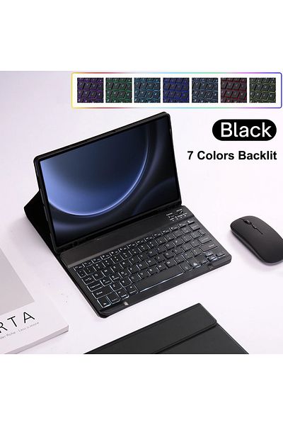 Choice جراب بلوحة مفاتيح إنجليزية باللون الأسود مع إضاءة خلفية لهاتف Samsung Galaxy Tab S9 FE مقاس 10.9 بوصة قابل للفصل مع بلوتوث K
