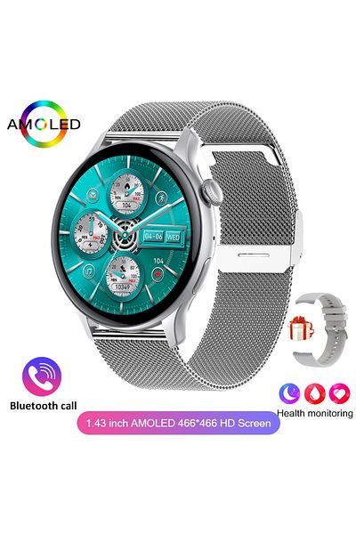 ChiBear Silver net 2024 True AMOLED Smart Watch Ladies Screen Always Show Time 466*466 HD Health Tracker Voi