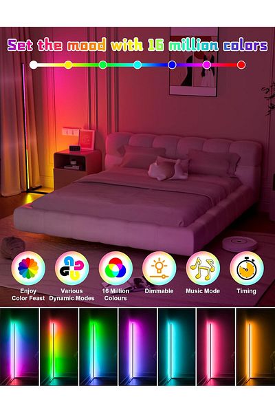 COOYA Corner Floor Lamp, Dimmable LED Corner Lamp with Music Sync Color Changing APP Control Remote