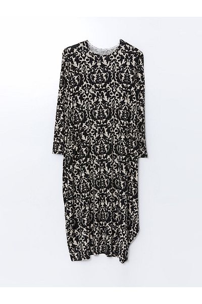 LC Waikiki Lcw Grace Black Crew Neck Print A-Line Dress for Women