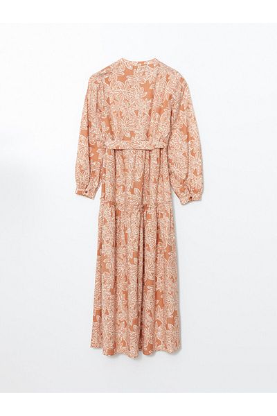 LC Waikiki Lcw Modest Brown Prevailing Collar Print Women's Dress