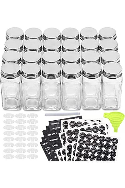 COOYA 24 Pcs Glass Spice Jars/Bottles,with Spice Labels And brush,4oz Empty,Airtight Metal Caps