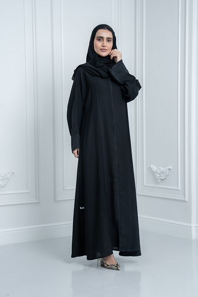LAVİNİA عباية نسائية من لافينيا مع طيات، لون أسود كاجوال