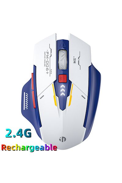 Choice ماوس لاسلكي أبيض Inphic F9 Mecha Edition 2.4 جرام صامت قابل لإعادة الشحن مزود بإضاءة LED لأجهزة الكمبيوتر