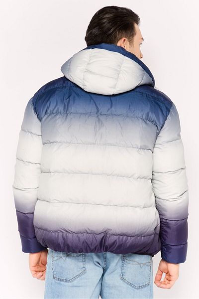 Emporio Armani Men Tie Dye Print Hooded Puffer Jacket, Navy Blue