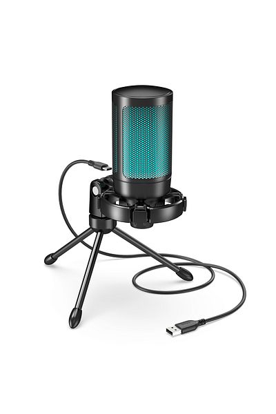 Choice A2 AmpliGame by FIFINE RGB USB Gaming Microphone with Light-touch Mute,Condenser Mic with Tripod for