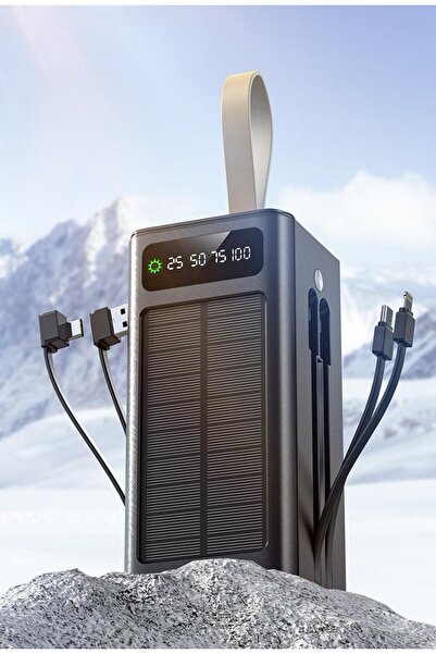 MATECHNO Solar 50.000 Mah Güneş Enerjili Led Işıklı Powerbank Şarj Aleti 4xUsb Çıkış Çoklu Şarj Çıkışı Kablo