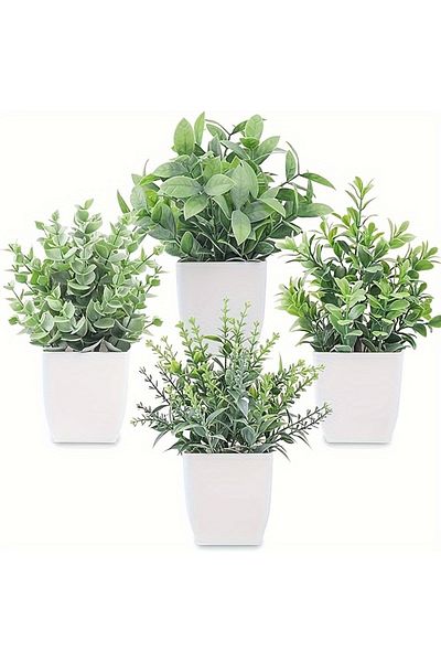 Choice green 4pcs Simulation Bonsai, Artificial Greenery Potted Plants, Fake Plant For Farmhouse Bedroom Li
