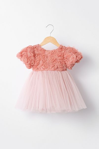 Banamio Rosalinda Baby Girl's Cotton Lined Rose Detailed Fluffy Tulle Tutu Dress