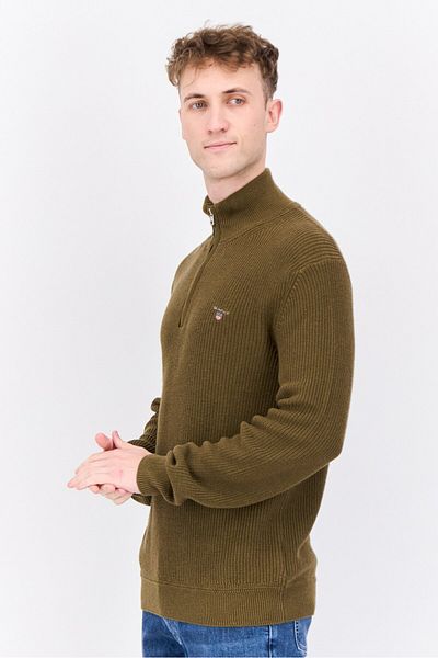 Gant Men Mock Neck Embroidered Logo Sweater, Olive Green