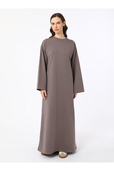 Benin Wide Sleeve Soft Textured Hijab Dress - Mink - Benin