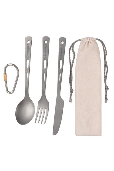 TOMSHOO 3pcs cutlery set TOMSHOO Titanium 3PCS Cutlery Set Lightweight Spoon Fork Cutter with Carabiner and