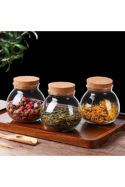 Choice 3PCS 1pc Storage Container, 500ml Round Glass Storage Jar With Sustainable Cork Lid, For Coffee,Tea,