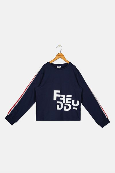 FREDDY Kids Girl Round Neck Long Sleeve Brand Logo Sweatshirt, Navy