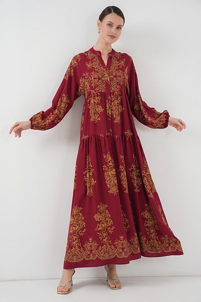 Bigdart 2423 Model Authentic Patterned Red Dress