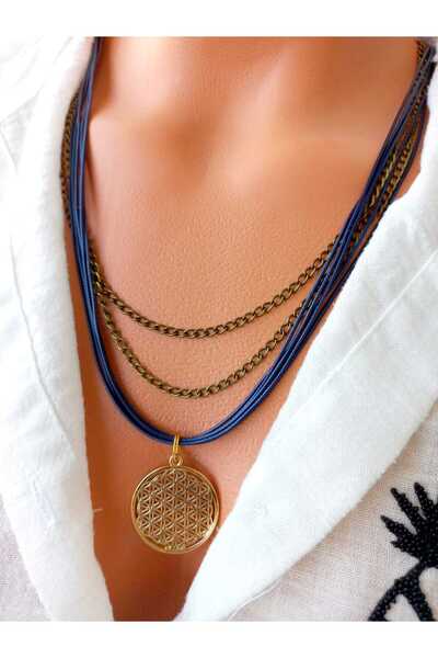 ZeynDesign Yaşam Çiçeği Deri Çoklu Kolye