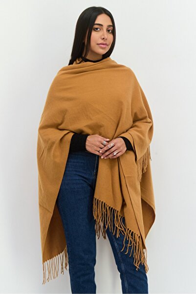 Adrienne Vittadini Women Solid Fringe Ruana Poncho, Copper Brown