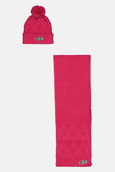 Body Glove Women Embroidered Scarves With Beanie Set, Pink